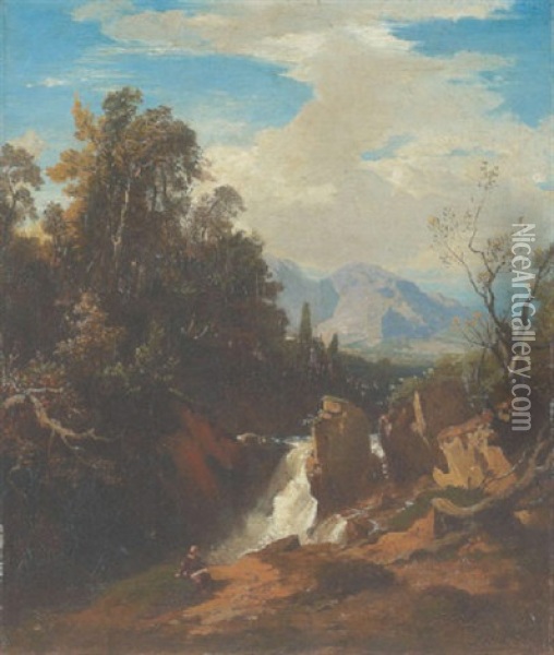 Gebirgslandschaft Mit Wasserfall Oil Painting - Johann Wilhelm Schirmer
