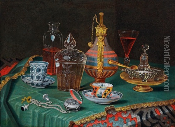A Still Life With Glass Vessels Oil Painting - Christian Berentz
