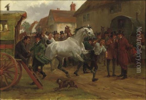 Presenting The Steed Oil Painting - George Goodwin Kilburne