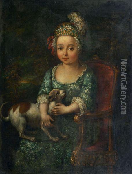 Jeune Fille Au Chien Oil Painting - Francois-Hubert Drouais
