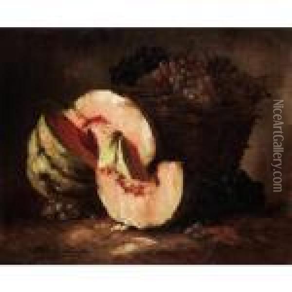 Still Life Of Melons And Grapes Oil Painting - Alphonse de Neuville