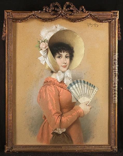 Young Lady With A Fan Oil Painting - Robert Julius Beyschlag