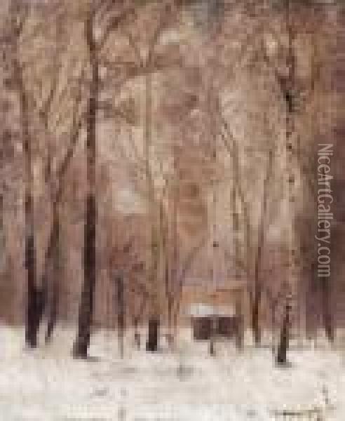 Cottage In Winter Landscape Oil Painting - Laszlo Mednyanszky