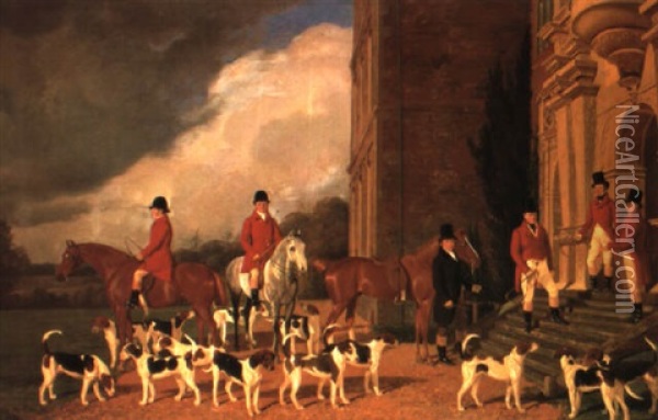 Sir John Cope With His Hounds At Bramshill House Oil Painting - Edmund Havell the Younger