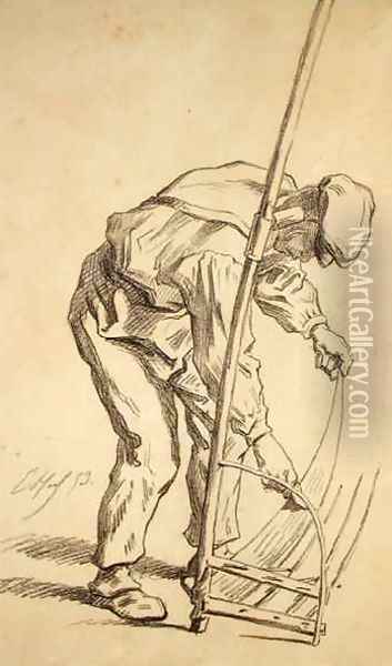 Reaper Sharpening his Scythe Oil Painting - Pierre Edmond Alexandre Hedouin