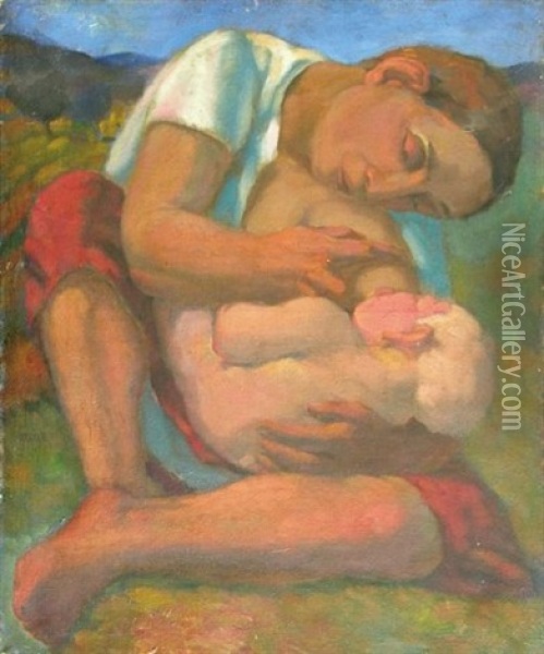 Maternite Oil Painting - Frantisek Bilek