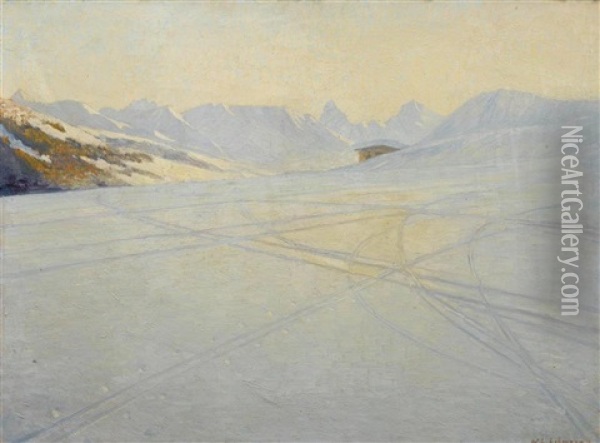 Skispuren In Davos (ski Tracks In Davos) Oil Painting - Wilhelm Ludwig Lehmann