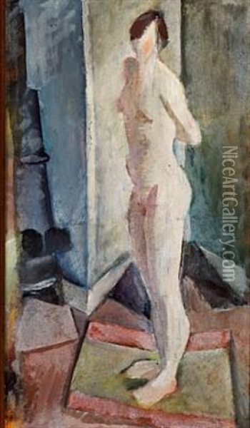 Standing Female And Stove Oil Painting - Vilhelm Lundstrom