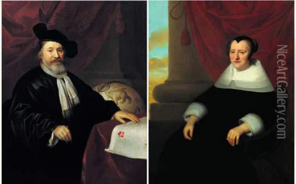 Portraits De Monsieur Andreas Winius Et De Son Epouse Geertruyd Van Rijn Oil Painting - Isaac Luttichuys
