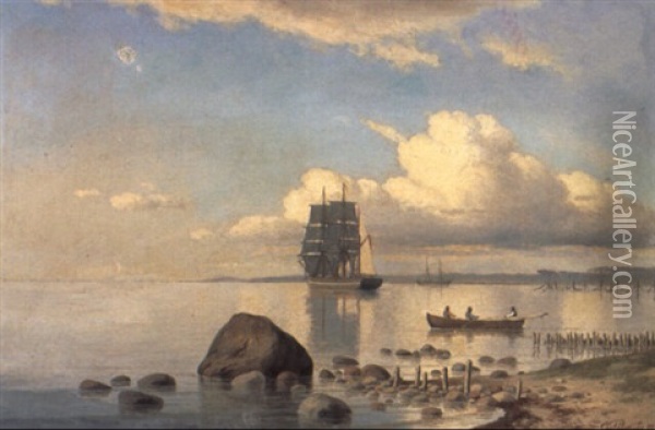 Sejlskibet 'snekkersten' En Stille Formiddag I Sundet Oil Painting - Carl Emil Baagoe
