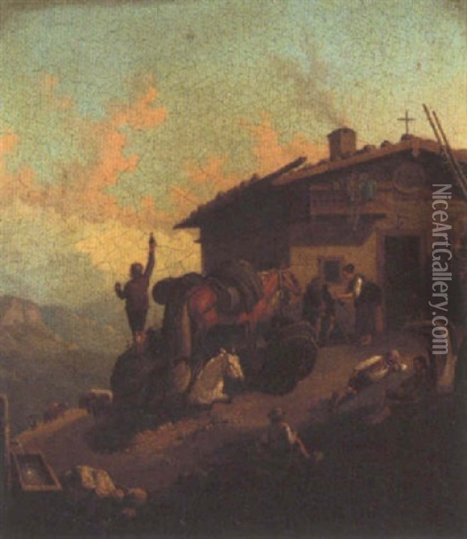 Repos Des Muletiers Oil Painting - Heinrich Buerkel