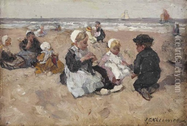 A Day At The Beach, Scheveningen Oil Painting - Johannes Evert Hendrik Akkeringa