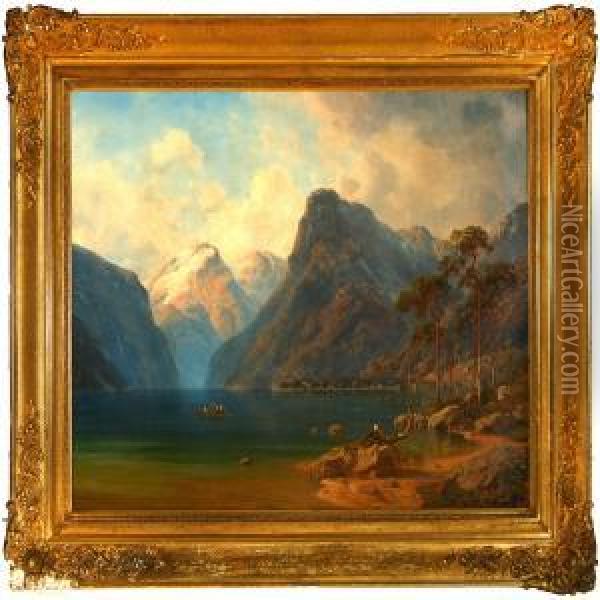 View Of Thekonigssee Oil Painting - Georg Emil Libert