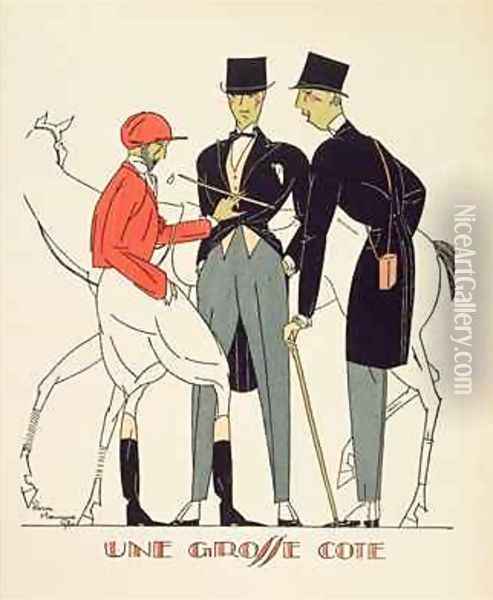 Une Grosse Cote illustration from Monsieur magazine June 1920 Oil Painting - Pierre Mourgue