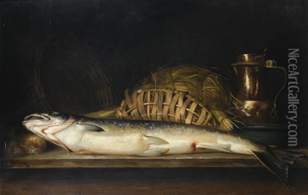 Poisson Et Panier Oil Painting - Jules Jacques Olivier de Cocquerel