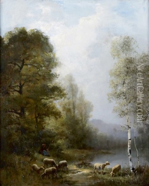 Berger Et Son Troupeau De Moutons Oil Painting - Theodore Levigne