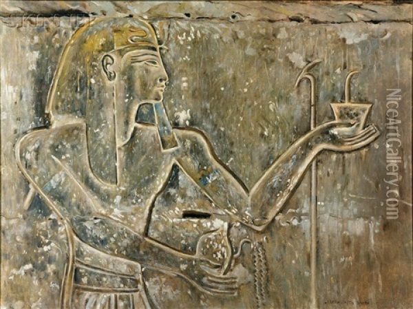 Egyptian King Making Offering Oil Painting - Joseph Lindon Smith