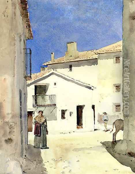 A Street in Denia Spain Oil Painting - Frederick Childe Hassam
