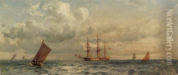 Fregatten Sjalland Oil Painting - Holger Henrik Herholdt Drachmann