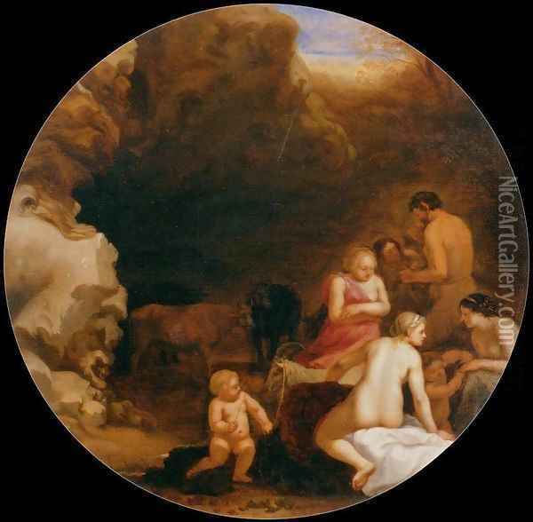 Nymphs and Satyrs at the Entrance of a Grotto Oil Painting - Cornelis Van Poelenburgh