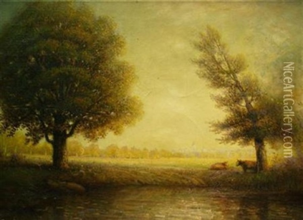 Landscape With Cows Oil Painting - Dwight Williams