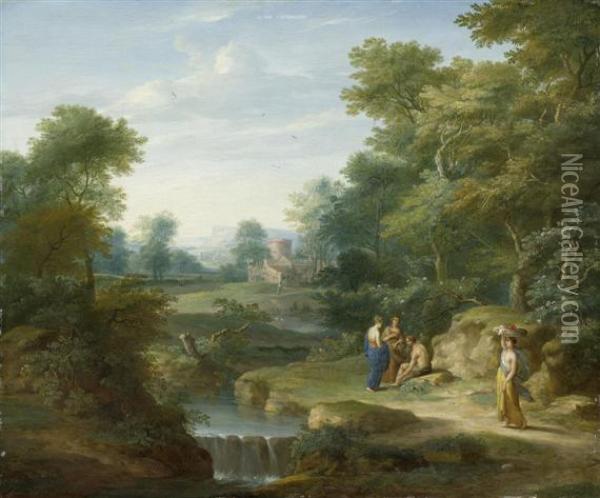 Arcadian Landscape With Figures Oil Painting - Karel Beschey