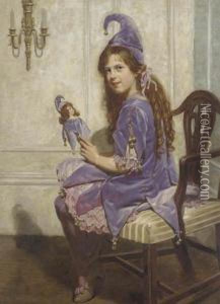 A Young Girl Dressed As A Jester Oil Painting - John Bernard Munns