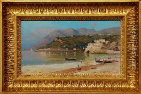 Paesaggio Con Barche In Riva Al Mare Oil Painting - Antonio Ferrigno