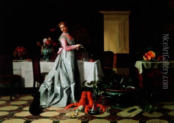 Preparing For The Banquet Oil Painting - David Emile Joseph de Noter