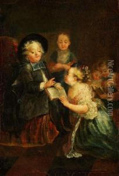 Kinderszene Mit Einem Als Priester Verkleideten Kleinen Knaben Oil Painting - Charles Dom. Joseph Eisen