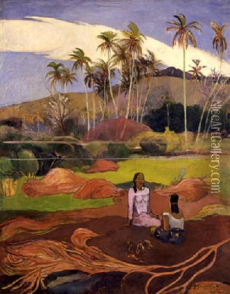 Femme Pres Des Palmiers Oil Painting - Paul Gauguin