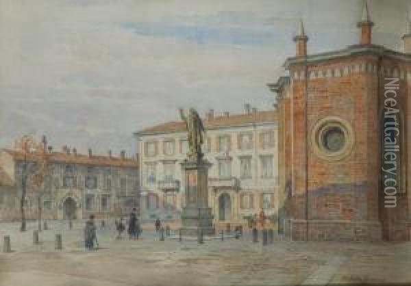 Piazza Borromei- Un Mattinodi Novembre Oil Painting - Arturo Ferrari