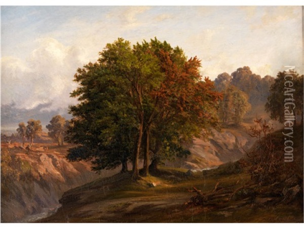 Hugelige Landschaft Mit Zentraler Baumgruppe Oil Painting - Bernhard Fries