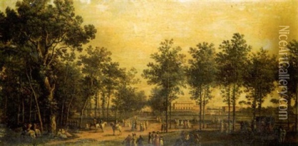 Promeneurs Dans Un Parc Pres D'une Villa Oil Painting - Bernardo Bellotto