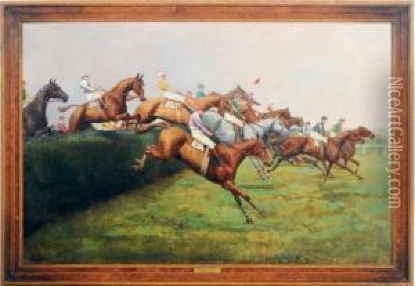 Grand National 1924 With Sargent Murphy Oil Painting - George Derville Rowlandson