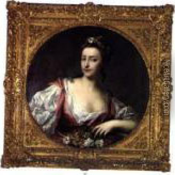 Portrait D'une Jeune Femme A La Corbeille De Fleurs Oil Painting - Jacopo (Giacomo) Amigoni