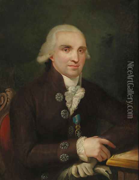 Portrait of a gentleman, seated half-length, in brown coat with a white necktie Oil Painting - French School