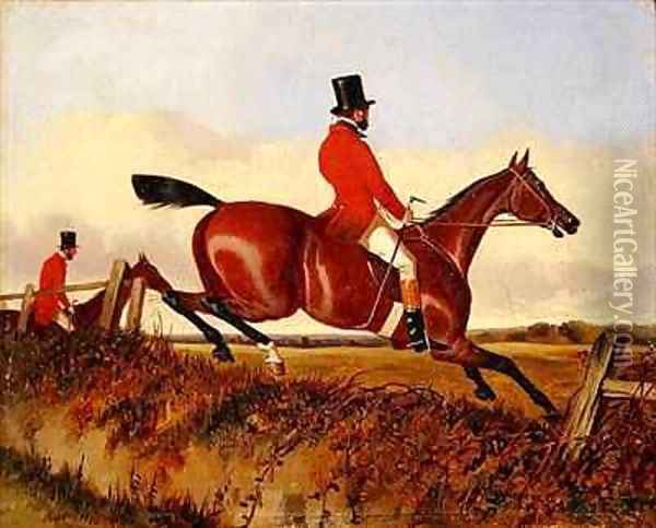 Foxhunting Clearing a Bank Oil Painting - John Dalby