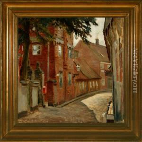 Street View From The Town Of Ribe Oil Painting - Johan Ulrik Bredsdorff