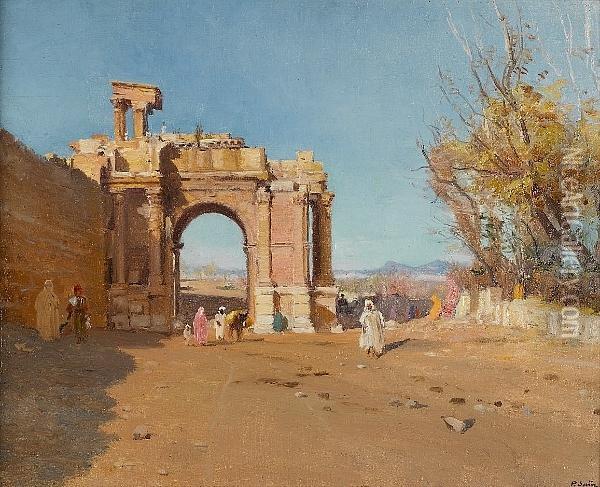 Arc De Triomphe De Caracalla, Tebessa (algeria) Oil Painting - Paul Jean Marie Sain