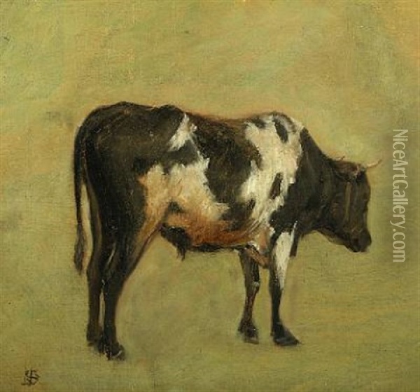 Study Of A Cow Oil Painting - Niels Kristian Skovgaard