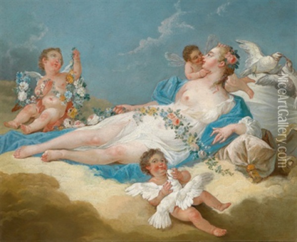 Auf Wolken Ruhende Venus Mit Amoretten Oil Painting - Charles Dominique Joseph Eisen