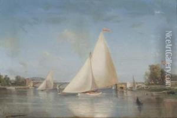Voiliers Sur La Seine En Ete Oil Painting - Paul Ch. Emmanuel Gallard-Lepinay
