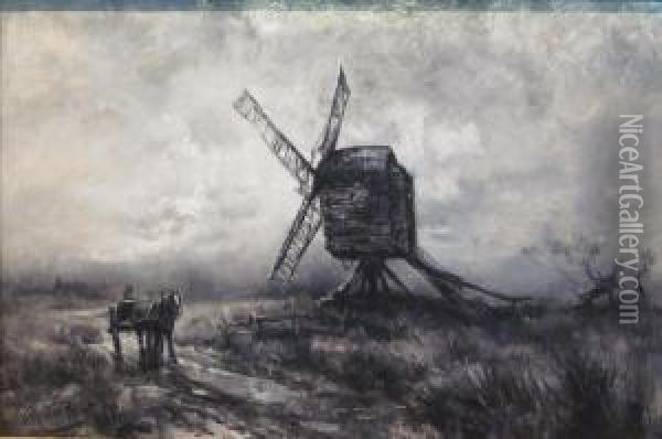 Windmill And Carthorse Oil Painting - Robert W. Arthur Rouse