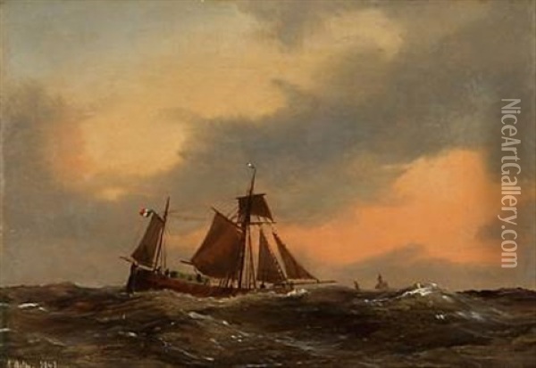 Seascape With A Sailing Ship In High Waves Oil Painting - Daniel Hermann Anton Melbye