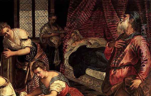 The Birth of John the Baptist (detail 1) Oil Painting - Jacopo Tintoretto (Robusti)