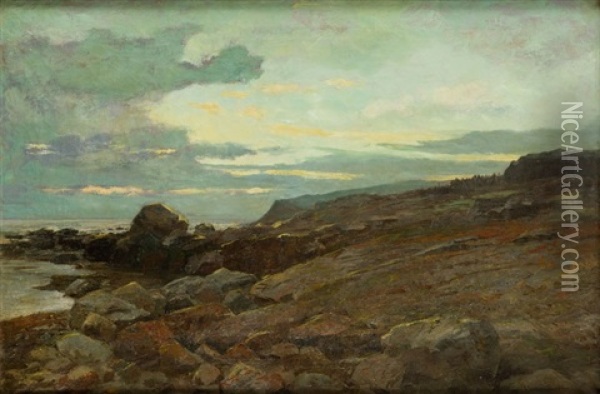 Rocky Seashore Oil Painting - Anders Andersen-Lundby