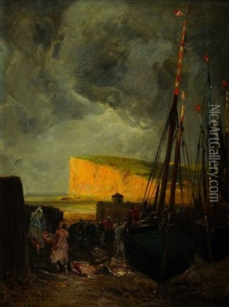 Retour Des Pecheurs Au Treport Oil Painting - Jules Achille Noel