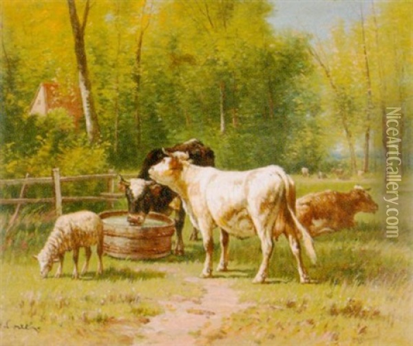 Weidelandschaft Mit Vieh Oil Painting - Antonio Cortes Cordero