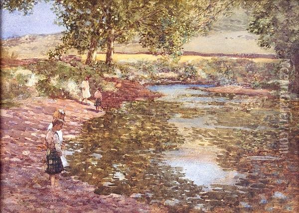 Stepping Stones Oil Painting - George Houston